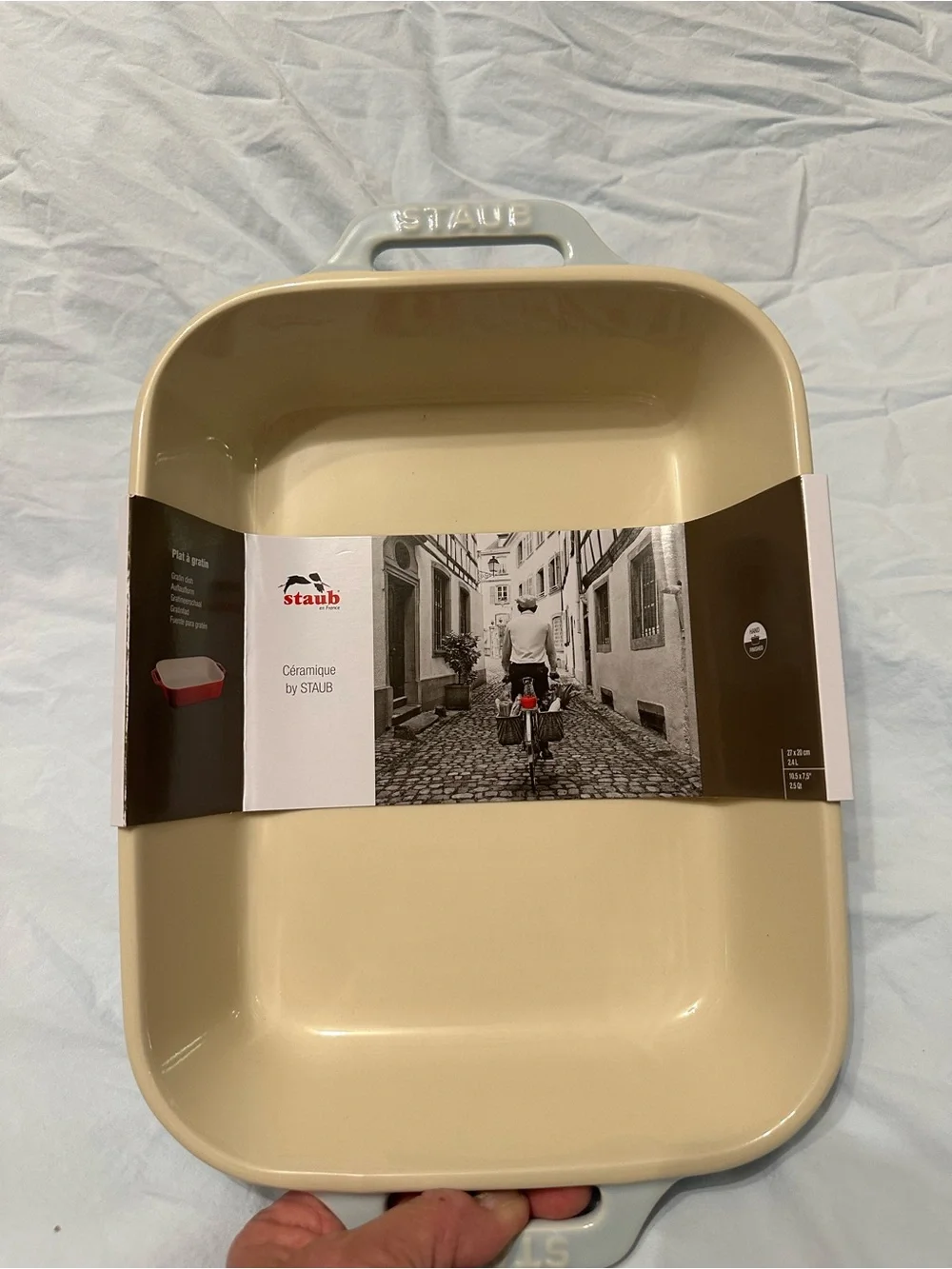 Staub Cream and Light Blue Ceramic Rectangular Baking Dish